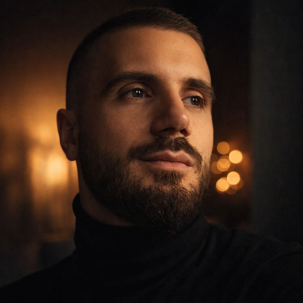 Agon Bajgora, photographed in low warm light